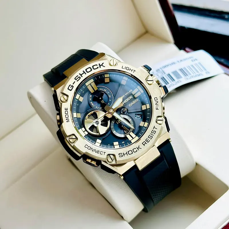 Casio G-Shock Tought Solar Gold-ion-plated Black Resin Men's Watch- GST‑B100GB‑1A9